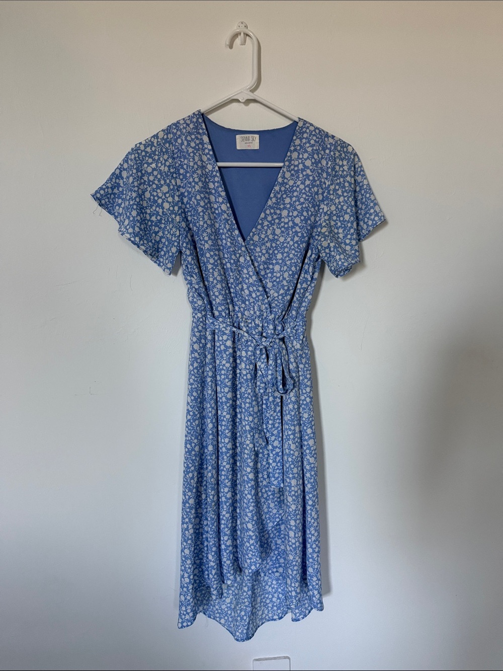 Sienna Sky Light Blue Floral Wrap Midi Dress